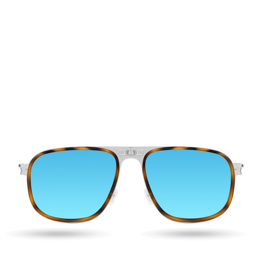 ROAV Boxer 8302- Brush Silver -  Demi Brown Inlay - Blue Mirror