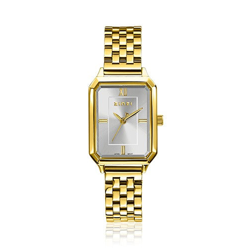 ZINZI Horloge Witte Wijzerplaat Achthoekige goudkleurige kast