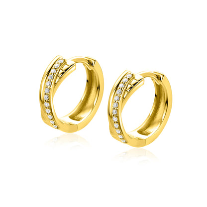 16,5mm ZINZI goldplated zilveren cross-over oorringen met luxe scharniersluiting 5mm breed