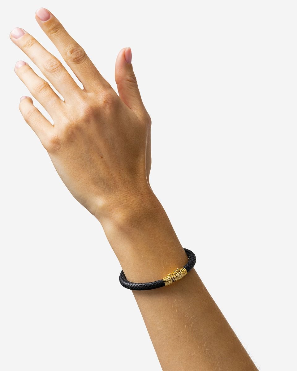 BUDDHA TO BUDDHA ELLEN ARMBAND LEER VERGULD ZWART