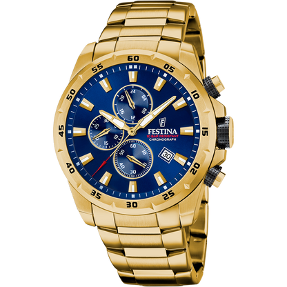 FESTINA HEREN HORLOGE BLAUW GOUDKLEURIG TIMLESS CHRONOGRAPH F20541/2