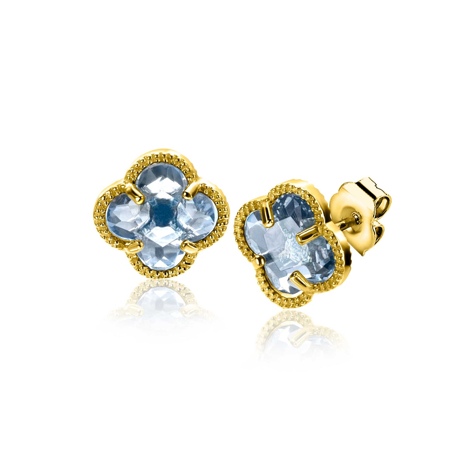 ZINZI OORKNOPJES VERGULD KLAVER LICHT BLAUW ZIO2662B