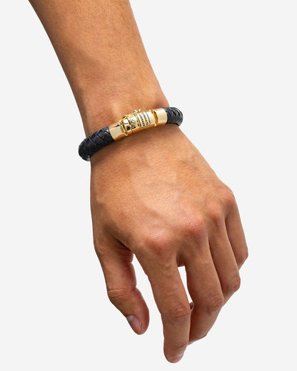 BUDDHA TO BUDDHA BEN ARMBAND LEER VERGULD ZWART