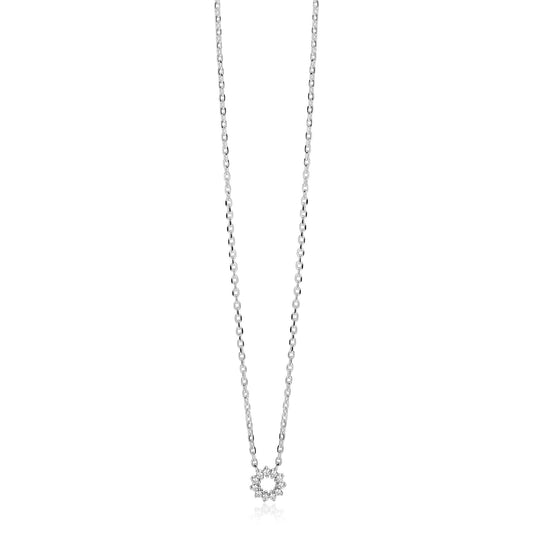 ZINZI zilveren ketting met ronde hanger (8mm) bezet met witte zirkonia’s in verfijnde chatonzetting 42-45cm