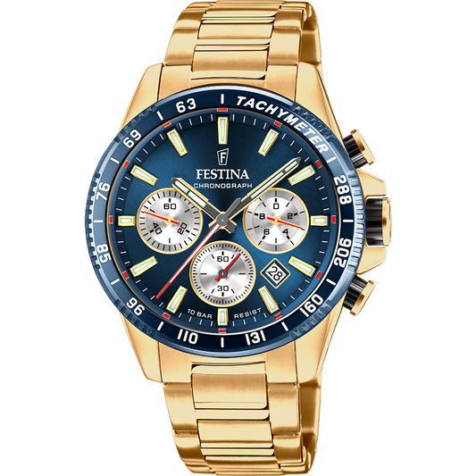 FESTINA HEREN HORLOGE BLAUW GOUDKLEURIG TIMLESS CHRONOGRAPH F20634/2