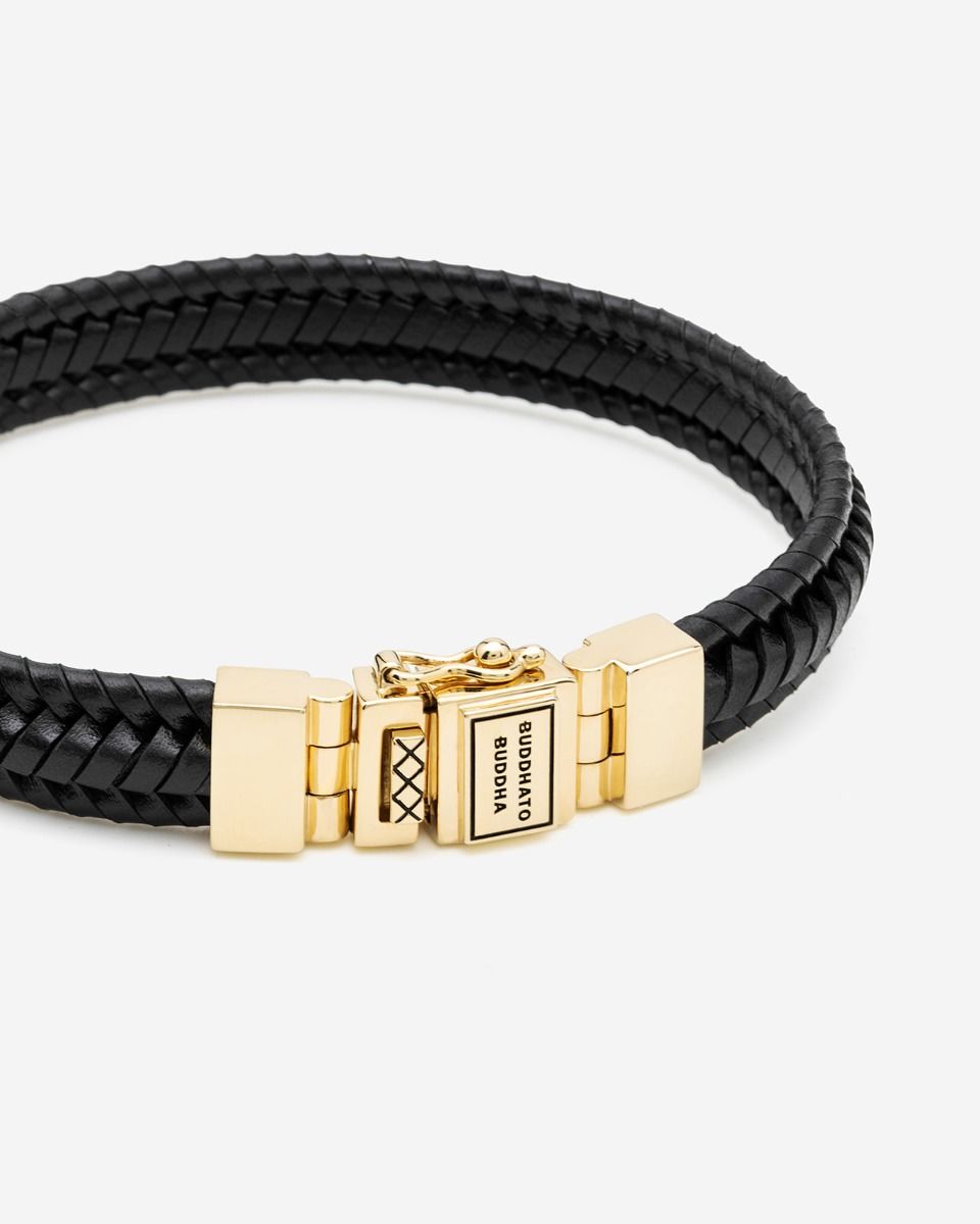 BUDDHA TO BUDDHA EDWIN SMALL ARMBAND LEER VERGULD ZWART