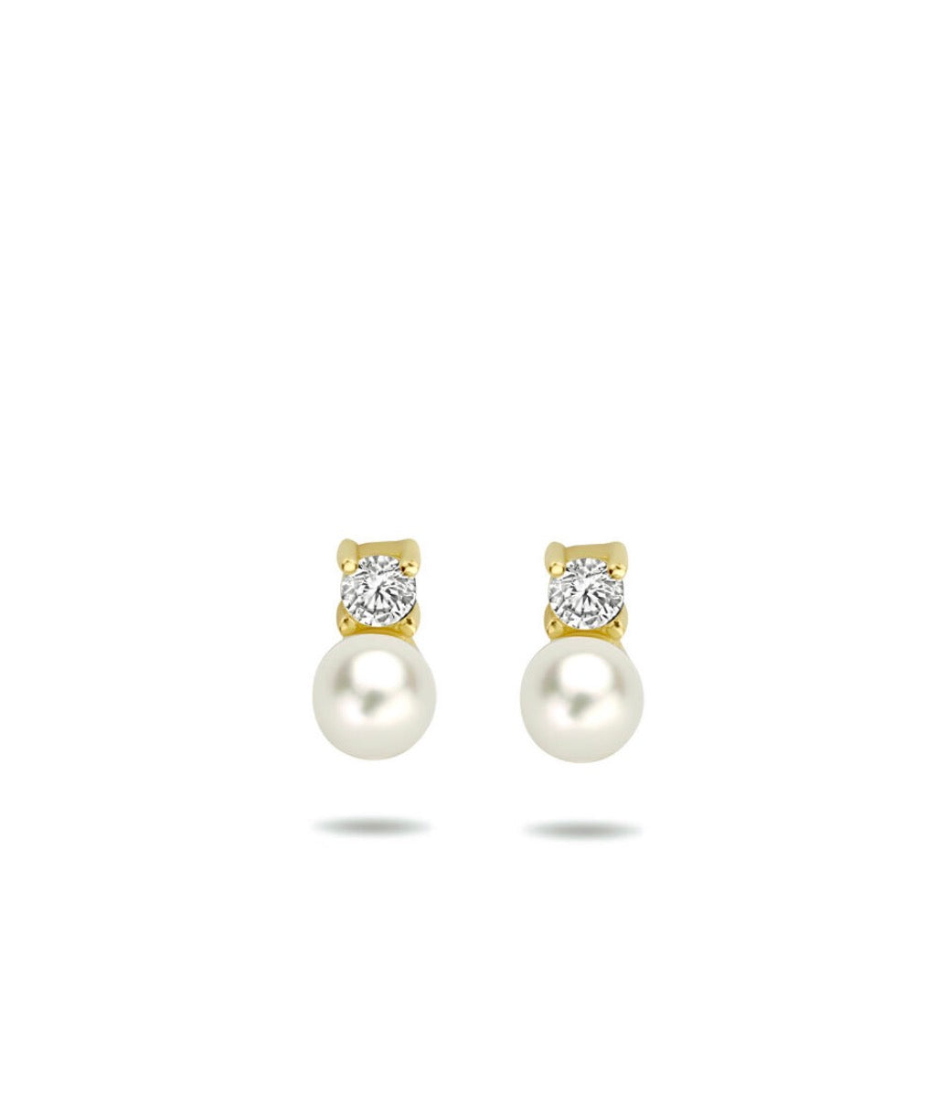 L-KASIUS oorknoppen parel en zirkonia 14K