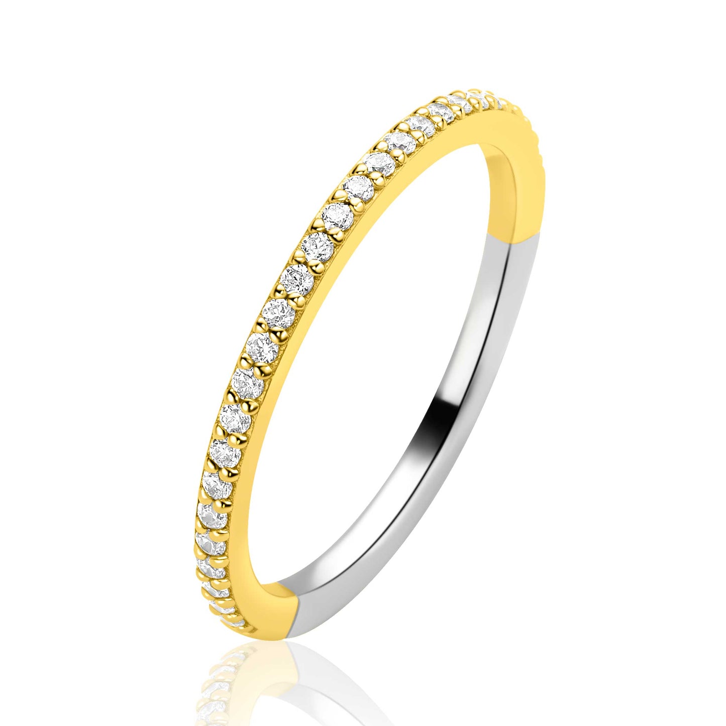 ZINZI goldplated zilveren aanschuifring (1,7mm breed) met een subtiele rij sprankelende zirkonia's