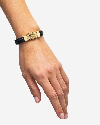 BUDDHA TO BUDDHA EDWIN SMALL ARMBAND LEER VERGULD ZWART