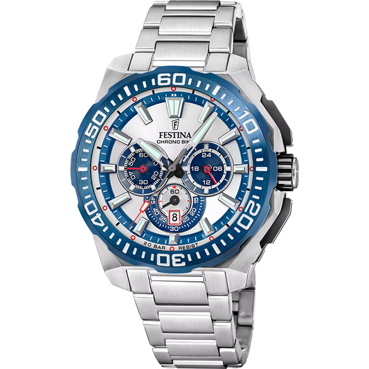 FESTINA CHRONO BIKE HERENHORLOGE F20724/1 ZILVEREN STALEN BAND