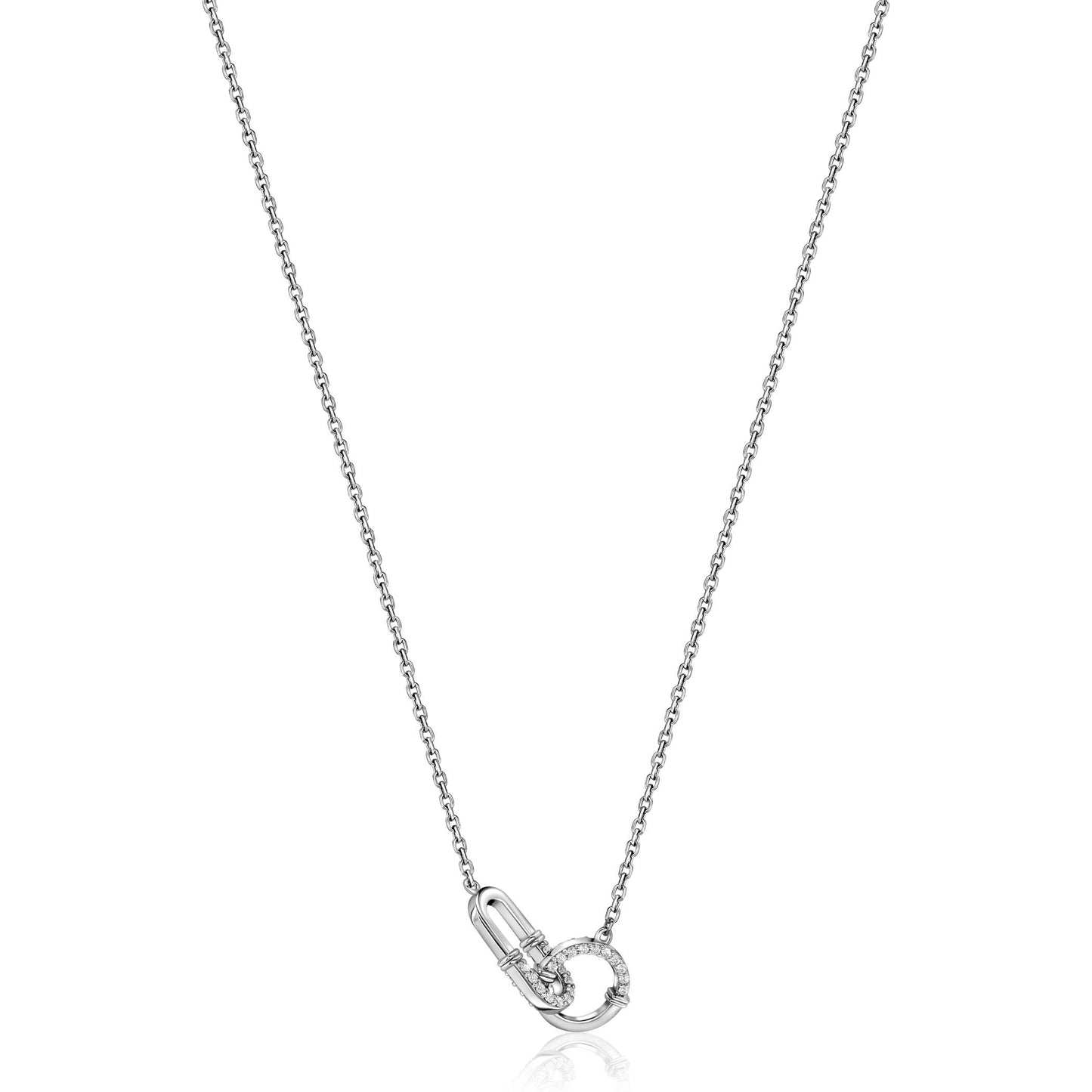 ZINZI zilveren ketting 45cm met paperclip- en ronde schakel bezet met witte zirconia's