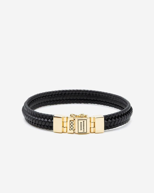 BUDDHA TO BUDDHA EDWIN SMALL ARMBAND LEER VERGULD ZWART