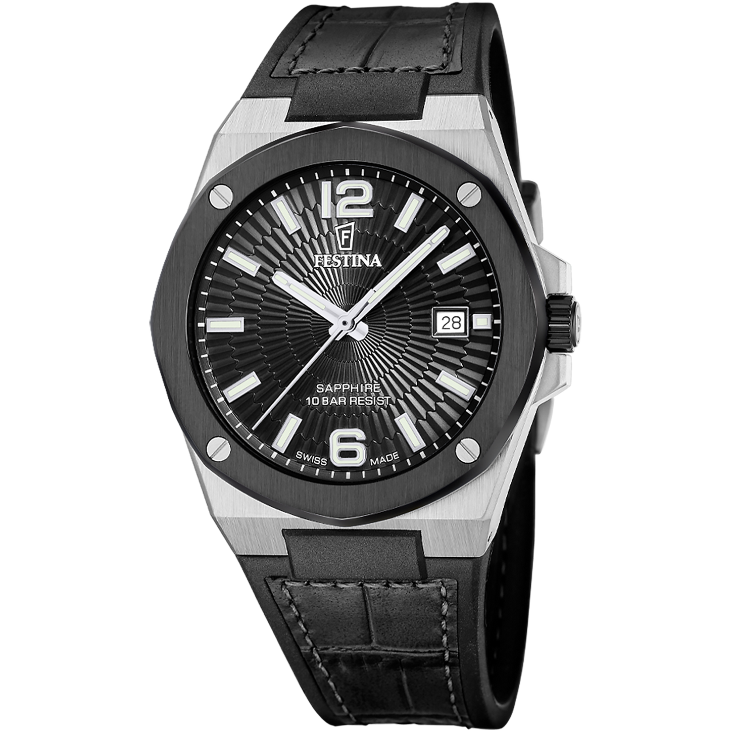 FESTINA HEREN HORLOGE SWISS MADE ZWART LEREN VALEE F22001/4