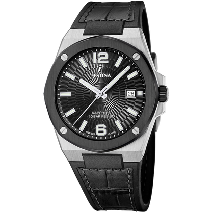 FESTINA HEREN HORLOGE SWISS MADE ZWART LEREN VALEE F22001/4