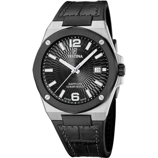 FESTINA HEREN HORLOGE SWISS MADE ZWART LEREN VALEE F22001/4
