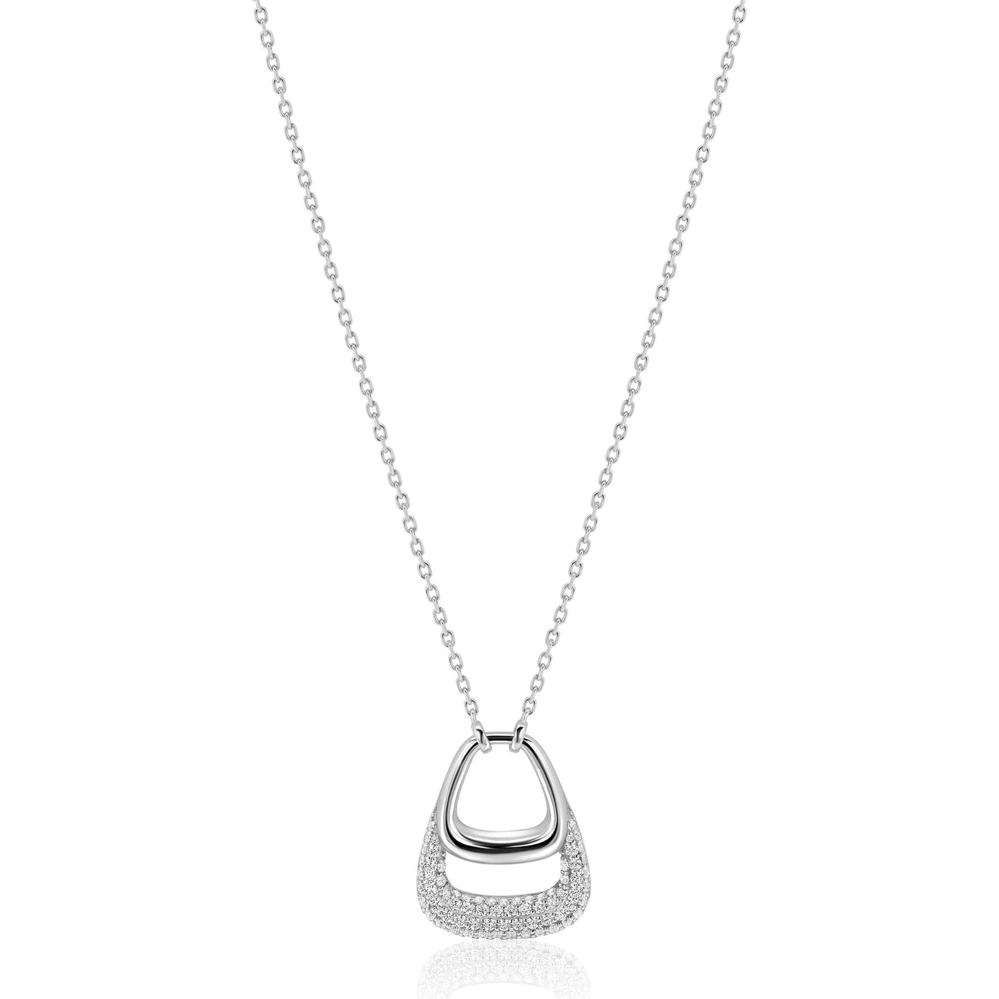 ZINZI zilveren ketting 45cm met stijlvolle dubbele hanger, bezet met witte zirconia's