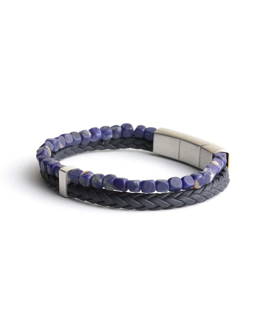 GEMINi DUBBELEN ARMBAND MET NAPA LEDER EN BLAUWE SODALIET STENEN