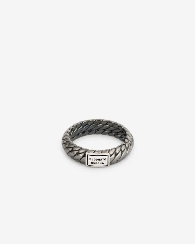 BUDDHA TO BUDDHA BEN XS RING BLACK RHODIUM SHINE SILVER