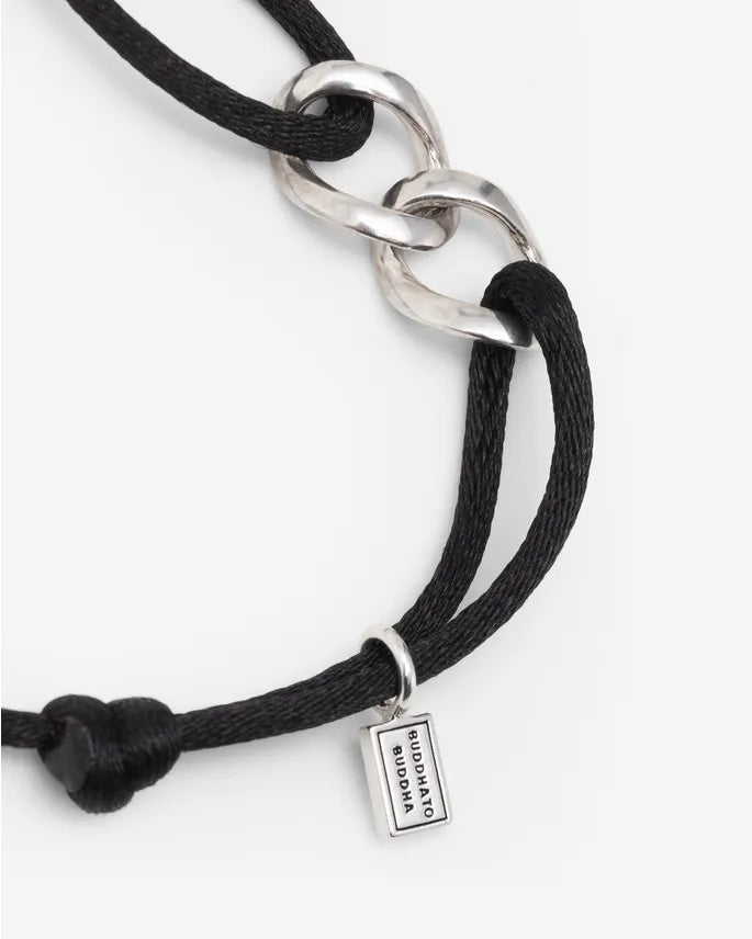 BUDDHA TO BUDDHA CHAIN XS CORD ARMBAND ZILVER/ZWART