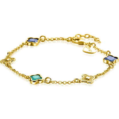 ZINZI ARMBAND GOLD PLATED KLAVER BLAUW/GROEN