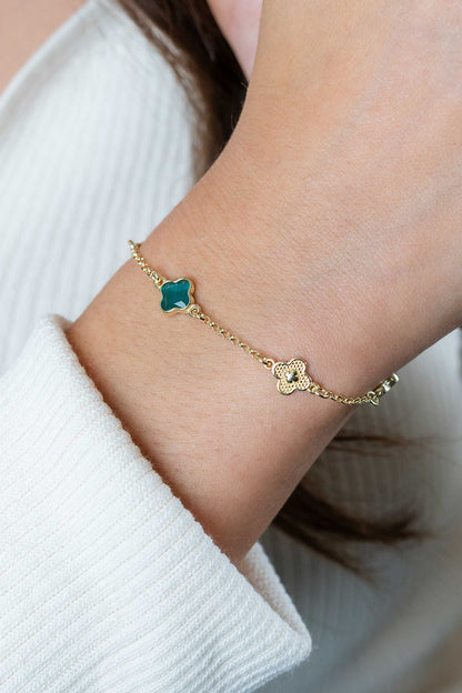 ZINZI ARMBAND GOLD PLATED KLAVER BLAUW/GROEN