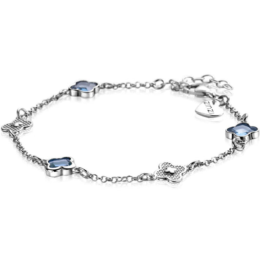 ZINZI ARMBAND ZILVER MET KLAVER BLAUW ZIRCONIA