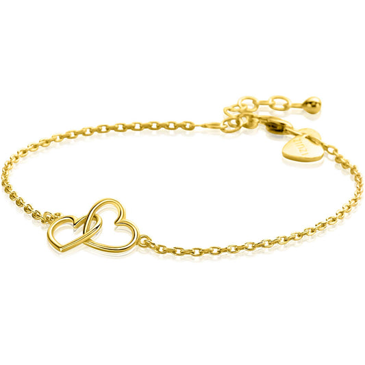 ZINZI ARMBAND GOLD PLATED TWEE HARTJES