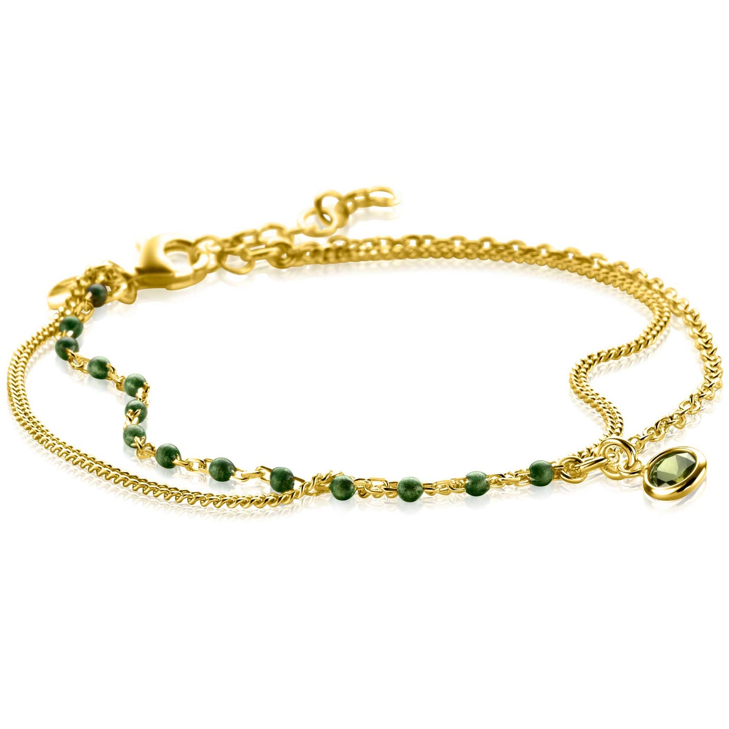 ZINZI ARMBAND GOLD PLATED GROENE BOLLETJES