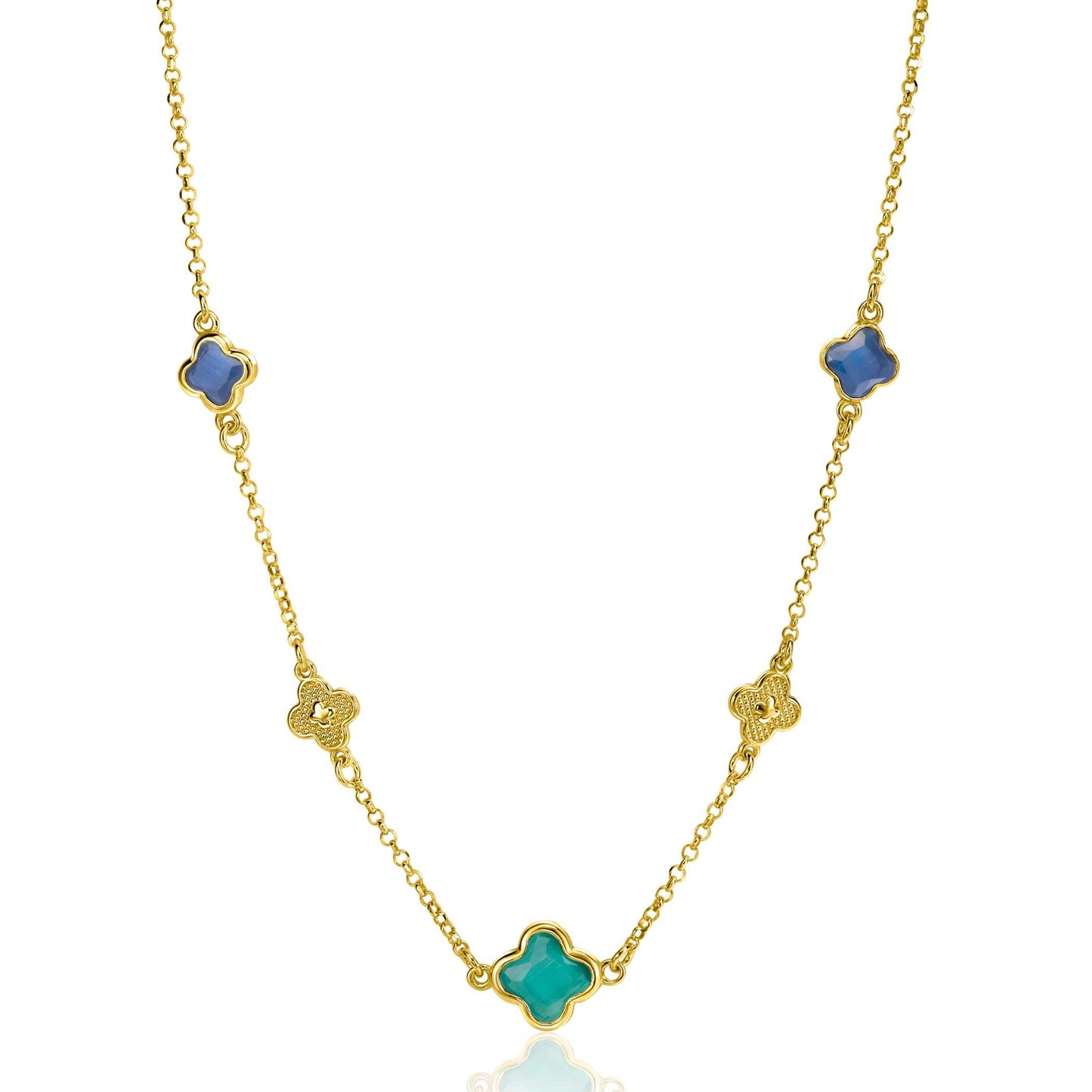 ZINZI COLLIER GOLD PLATED KLAVER BLAUW/GROEN