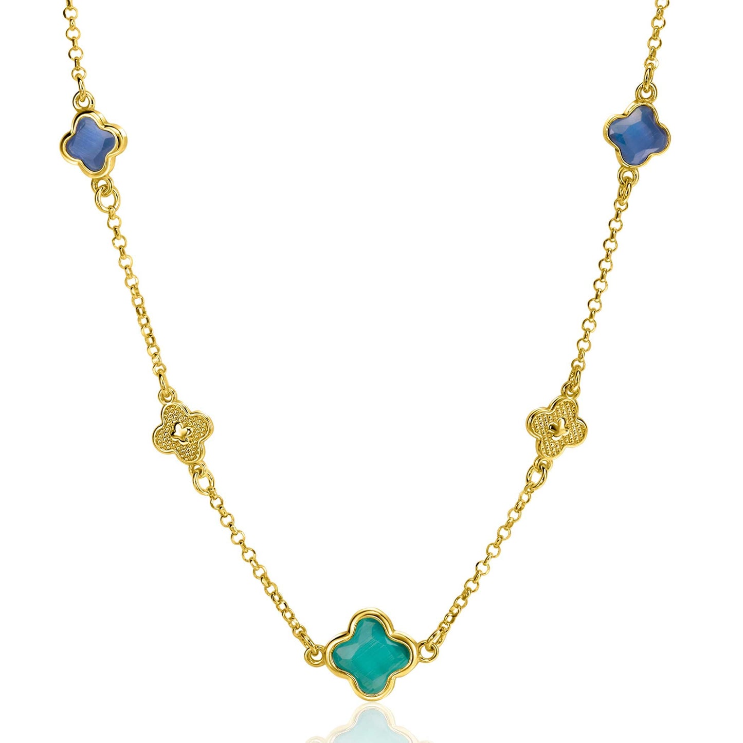 ZINZI COLLIER GOLD PLATED KLAVER BLAUW/GROEN