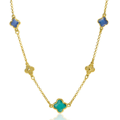 ZINZI COLLIER GOLD PLATED KLAVER BLAUW/GROEN