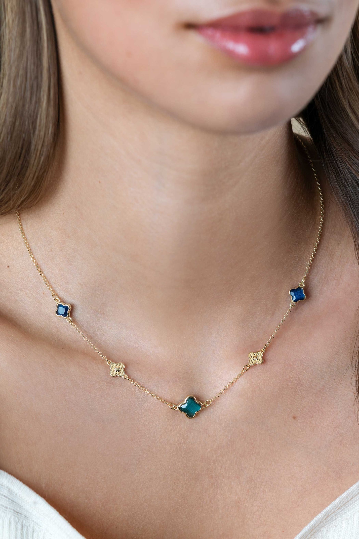 ZINZI COLLIER GOLD PLATED KLAVER BLAUW/GROEN