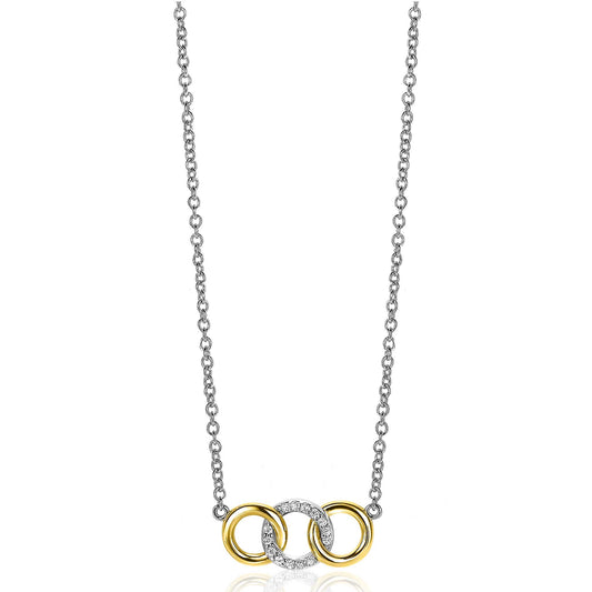 ZINZI COLLIER 3 RONDJES ZIRCONIA GOLD PLATED 45CM