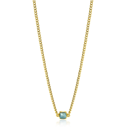 ZINZI COLLIER VERGULD BLAUWE ZIRCONIA