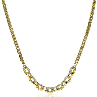 ZINZI COLLIER GOURMET COLLIER 14KT GOLD PLATED GROVE OVALE SHACKELS WITTE ZIRCONIA 45CM