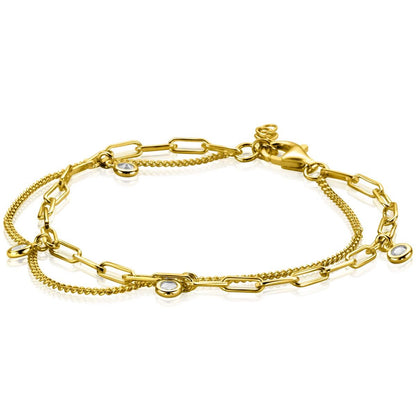 ZINZI ARMBAND GOLD PLATED GOURMET EN PAPERCLIPS ZIRCONIA HANGERS