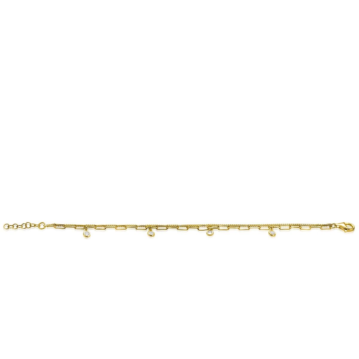 ZINZI ARMBAND GOLD PLATED GOURMET EN PAPERCLIPS ZIRCONIA HANGERS