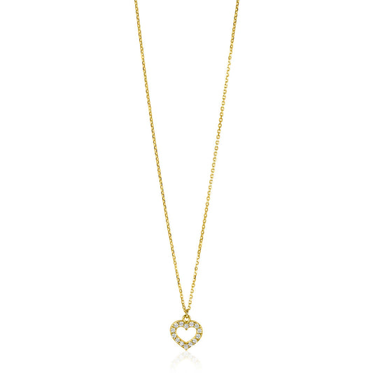 ZINZI GOLD 14KT COLLIER HANGER MET OPEN HARTJES ZIRCONIA’S 40/42CM ZGC450