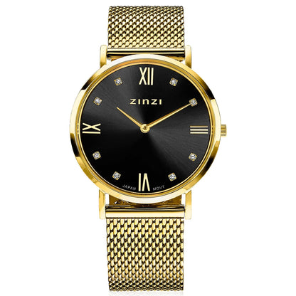 ZINZI HORLOGE GOUD-ZWART MESHBAND ZIW543M