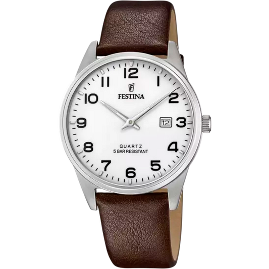 FESTINA HEREN CLASSICS WIT LEER BRUIN HORLOGE F20512/1