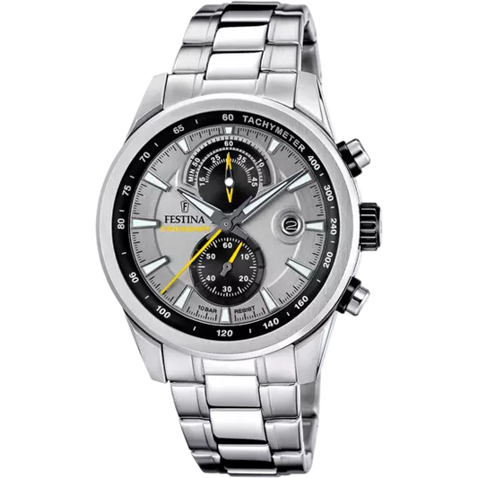 FESTINA HEREN GRIJS TIMELESS CHRONOGRAPH 316L ROESTVRIJ STAAL HORLOGE ARMBAND F20694/4