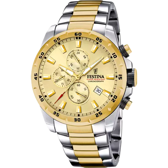 FESTINA HORLOGE F20562/1 CHAMPAGNE STALEN BAND, HEREN