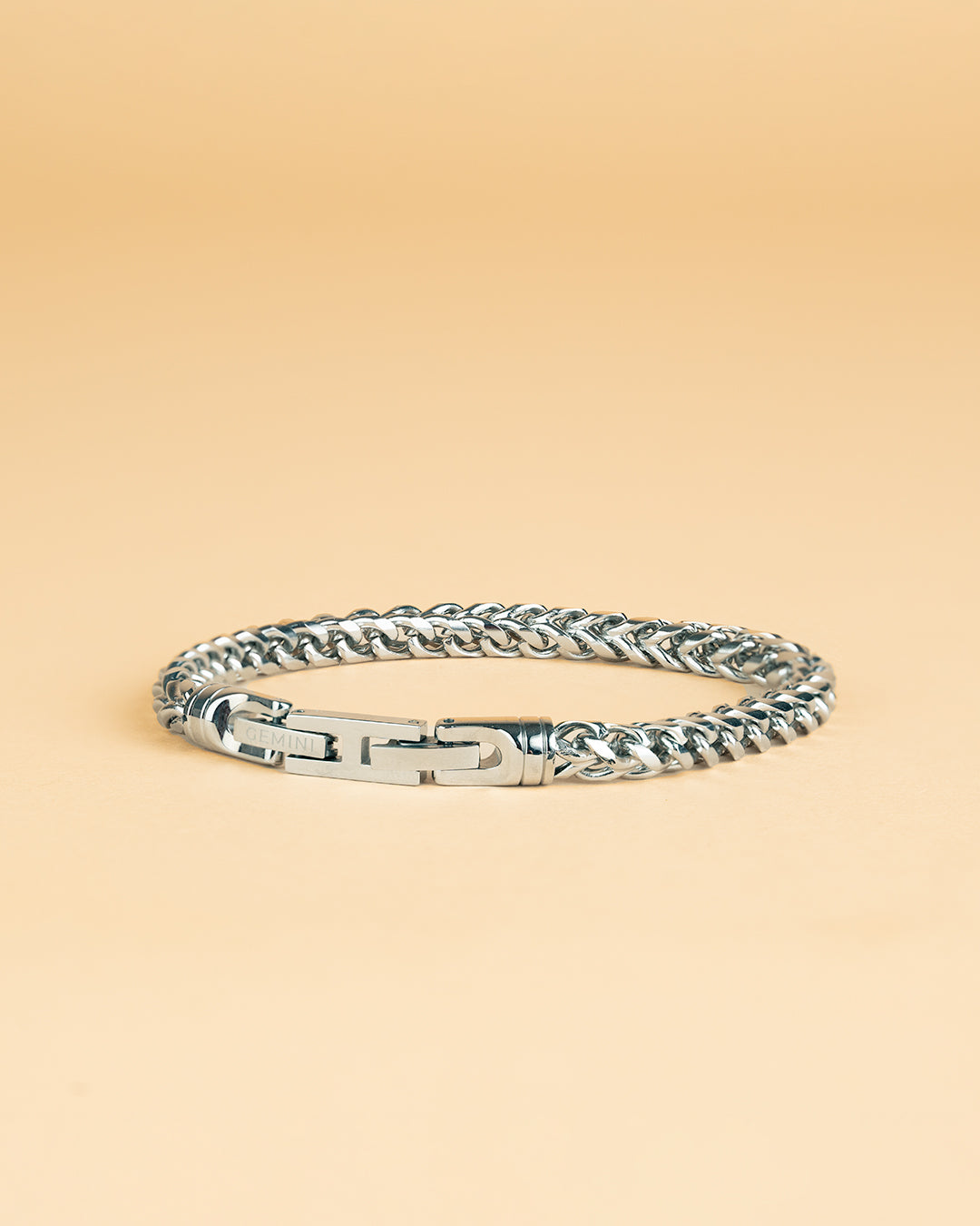 GEMINI 5mm foxtail bracelet in stainless steel with silver finish
