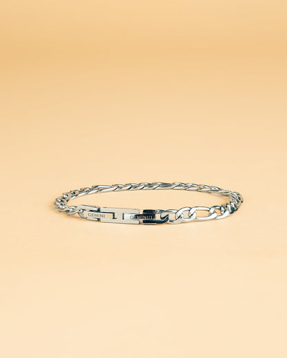 GEMINI Floris 5mm figaro stainless steel chain with silver finish