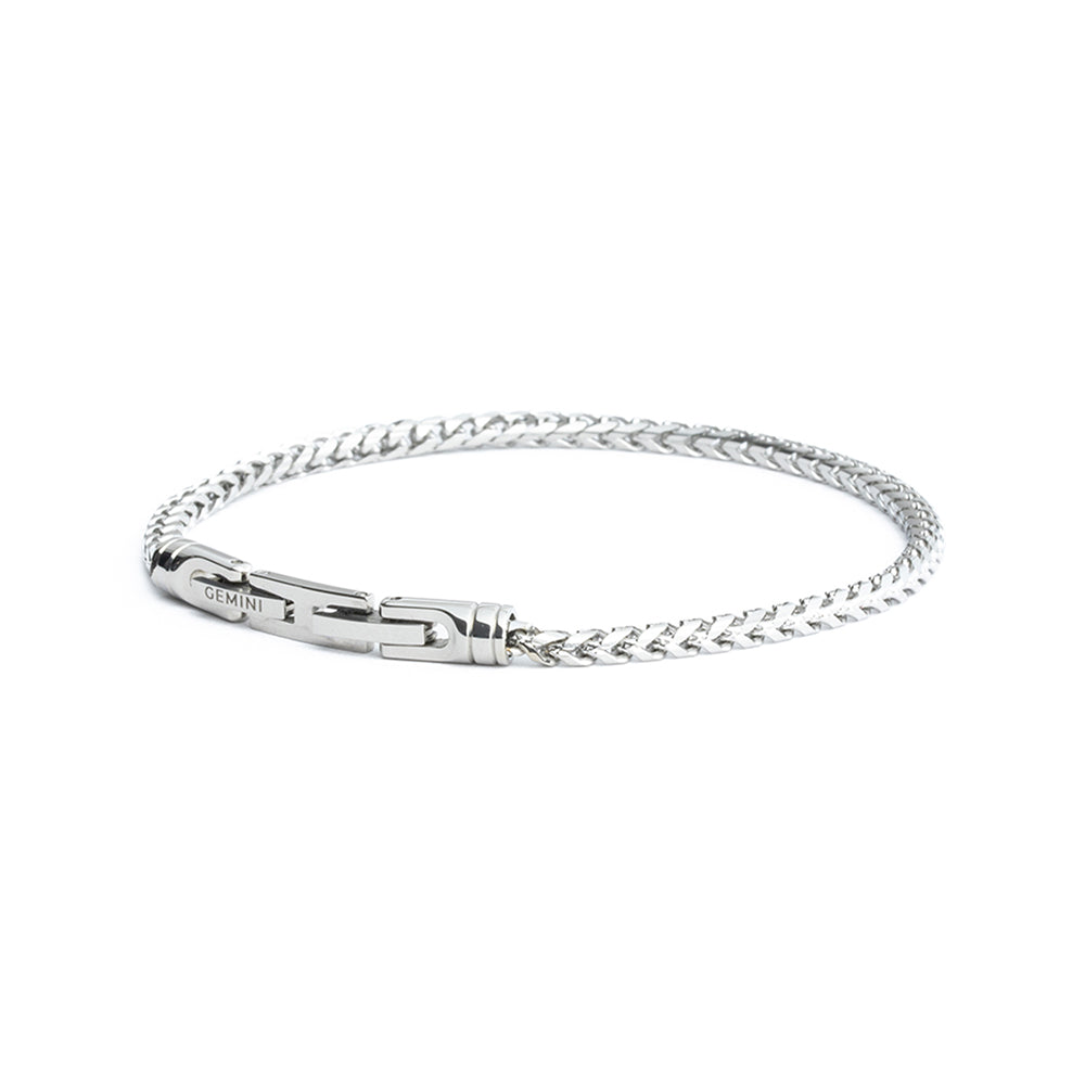 GEMINI 3mm foxtail bracelet in stainless steel with silver finish