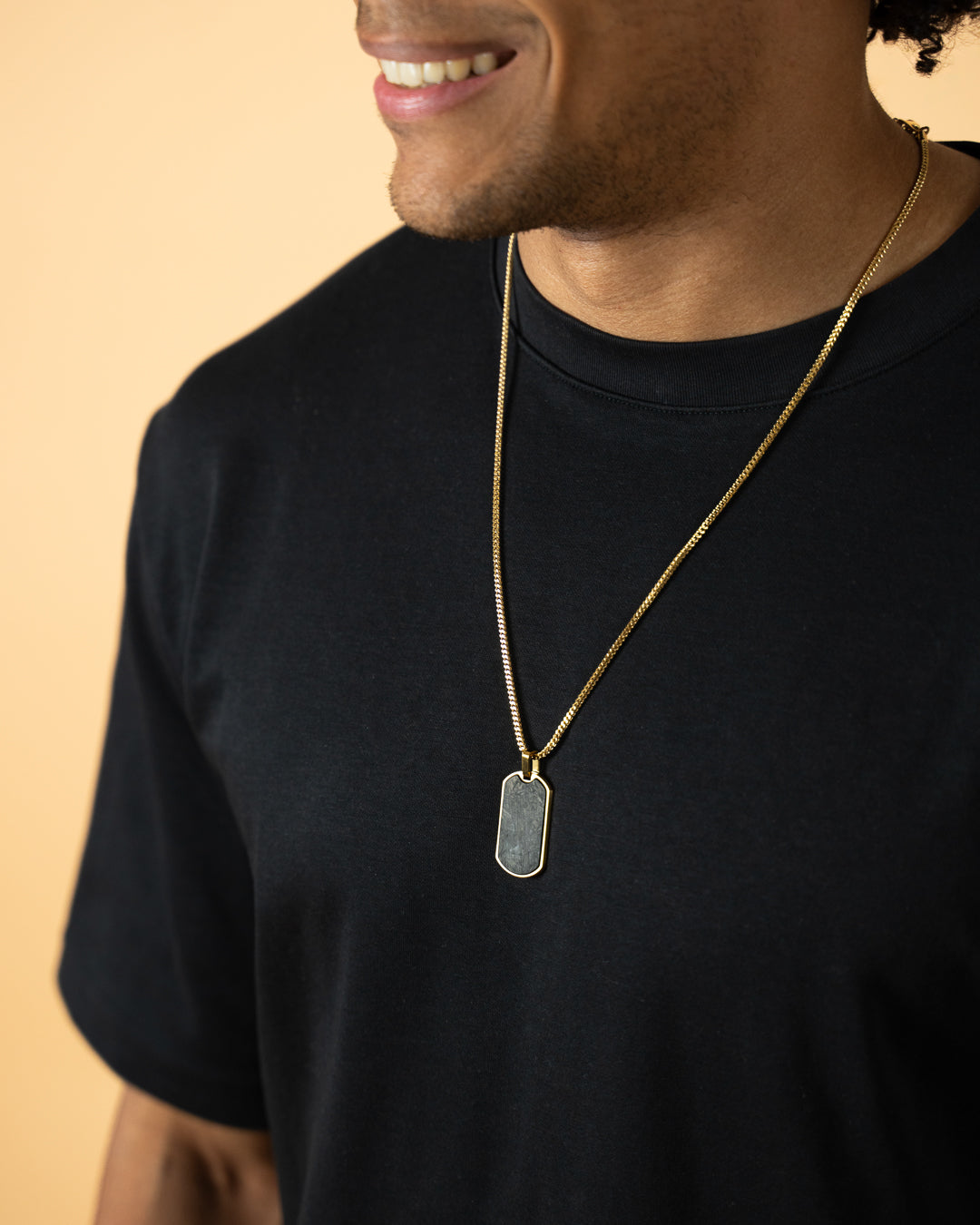 2mm gold plated foxtail necklace with forged carbon pendant