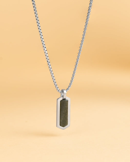 GEMINI Roma Necklace Silver Green Obsidiaan