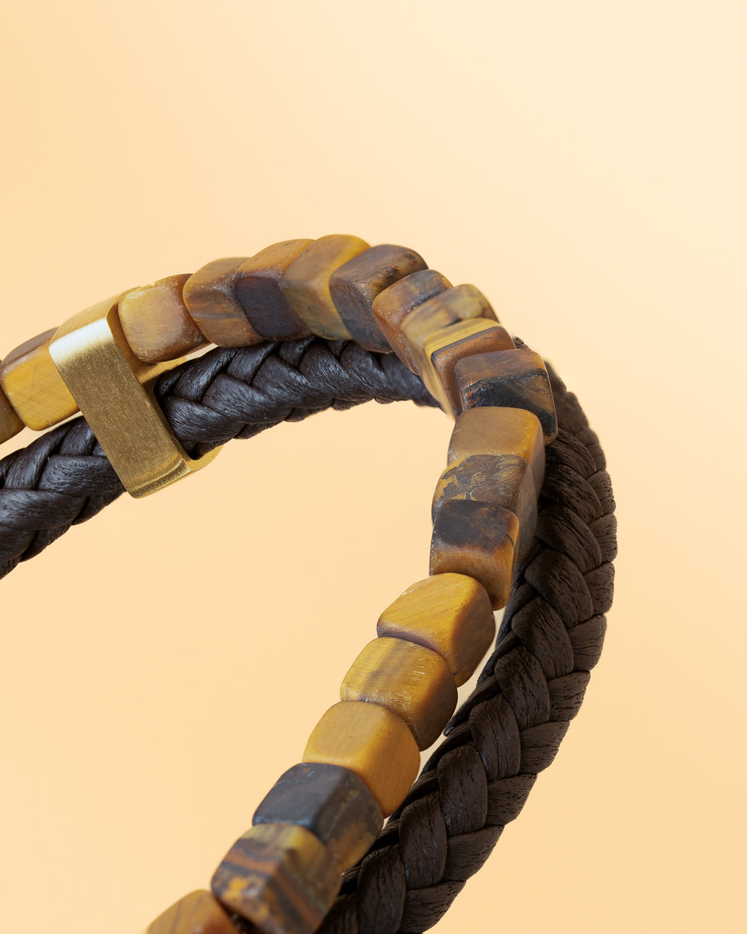 GEMINI Double Brown bracelet with Italian leather and 4mm Tiger Eye stone