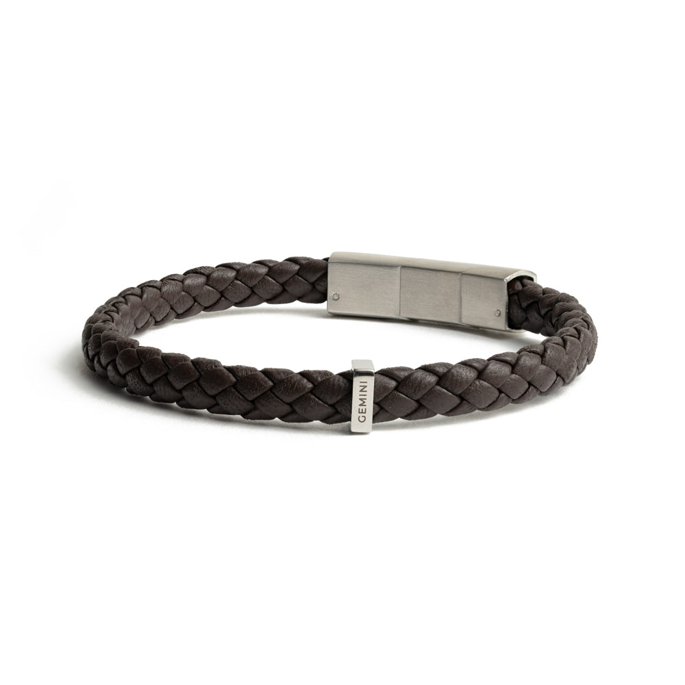 GEMINI Una Single Dark Brown Italian nappa leather bracelet with silverplated finish