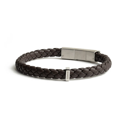 GEMINI Una Single Dark Brown Italian nappa leather bracelet with silverplated finish